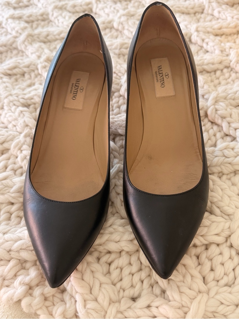 Valentino Black Pointed Toe Leather Flats